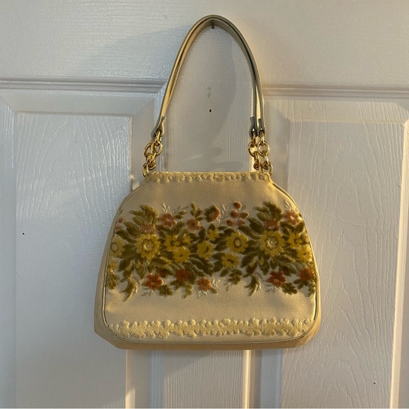 RARE 50’s Bienen Davis Velvet Floral Carpet Chenille Purse Bag - Picture 3 of 15
